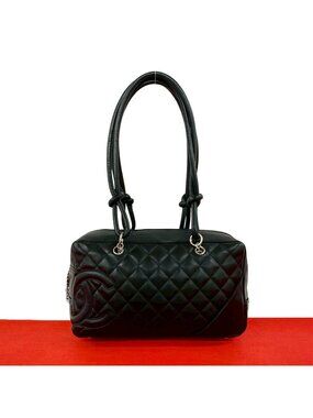 Chanel Cambon Line CC Logo Leather Shoulder Bag Black